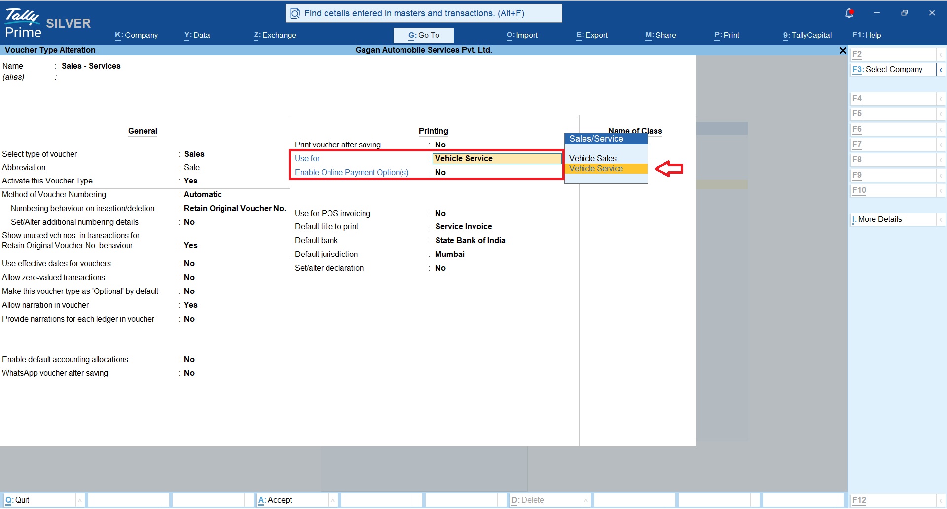 Automobile Service Billing in TallyPrime 1