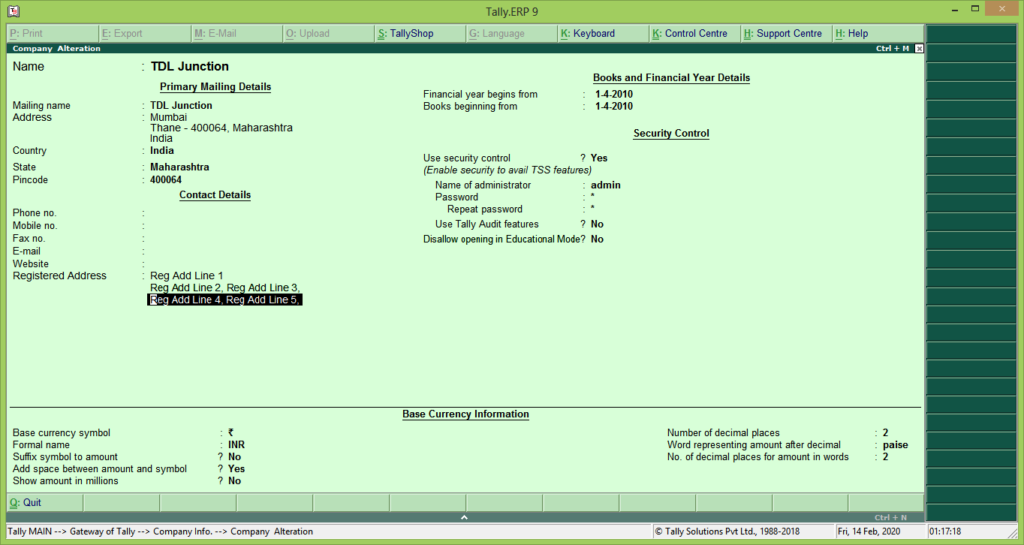 How To Print Registered Office Address In Tally TDLStore in