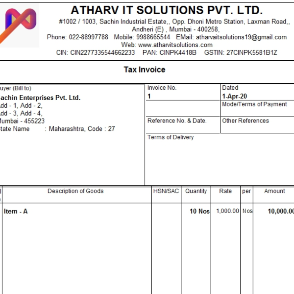 TDL for Retail Invoice in Tally Half Page Invoice in Tally