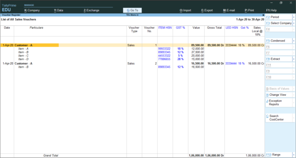 Display HSN Code & GST Rates on Tally Voucher Entry
