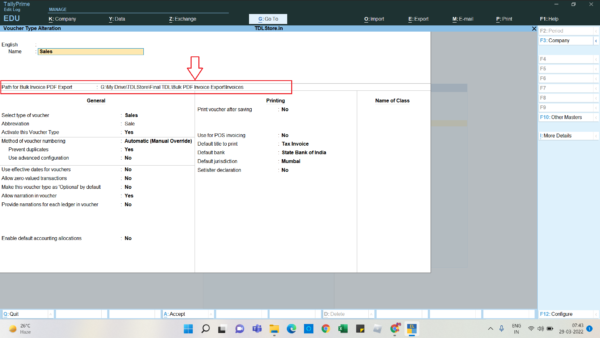 Bulk Invoice Export Path