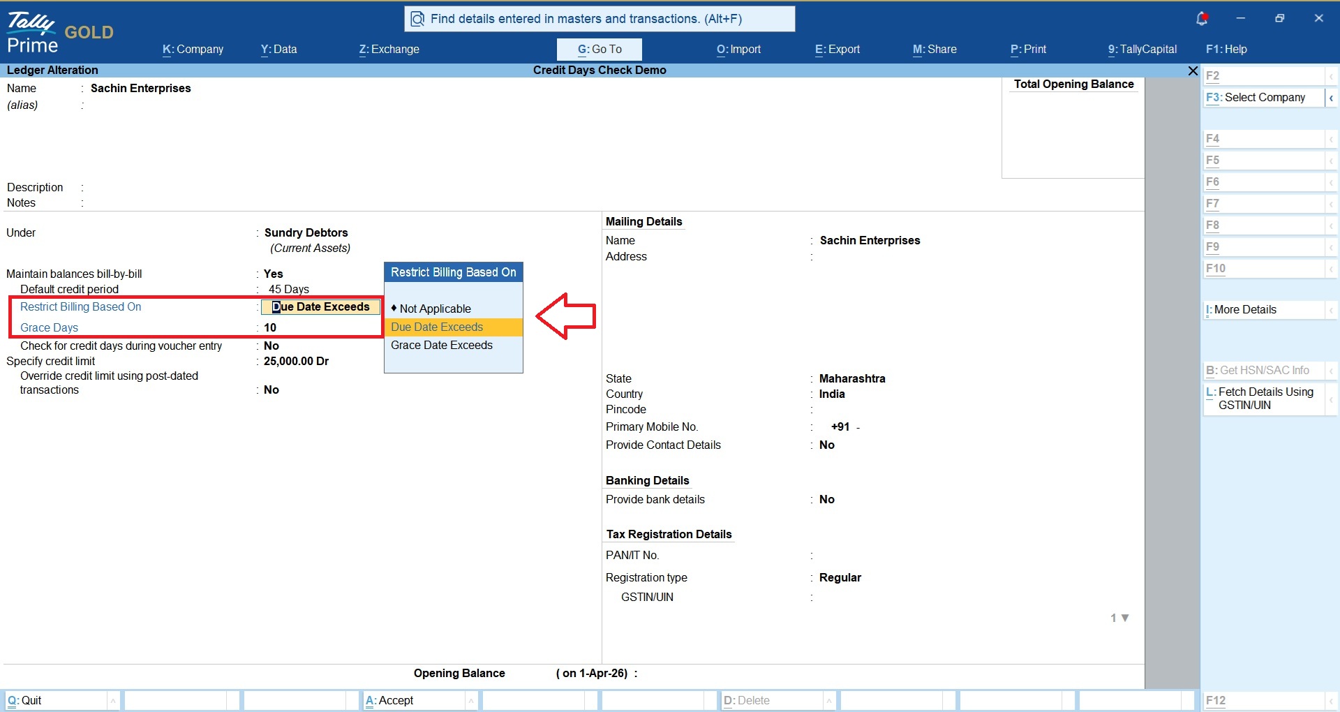 Credit Control in TallyPrime 1