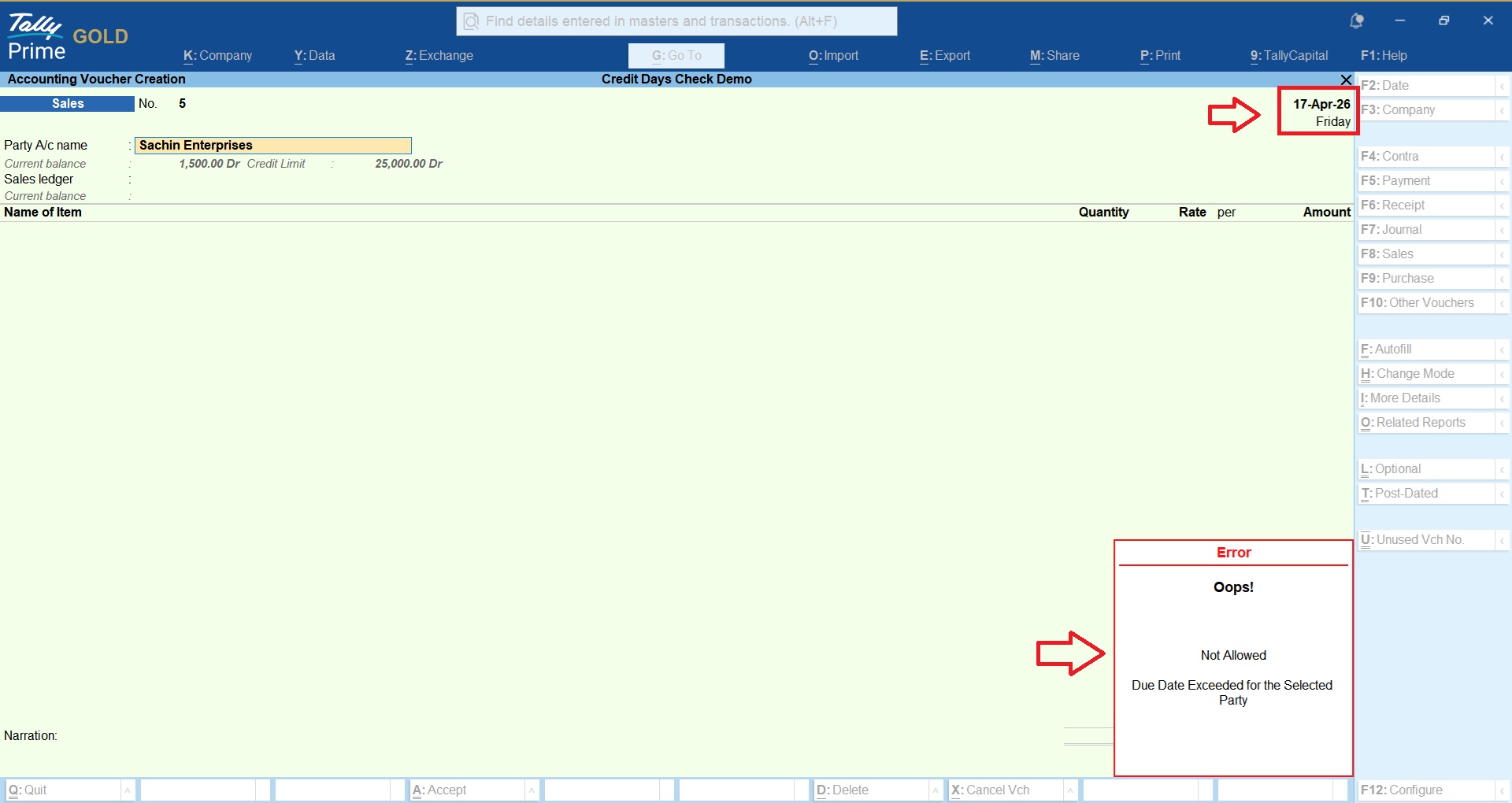 Credit Control in TallyPrime 3